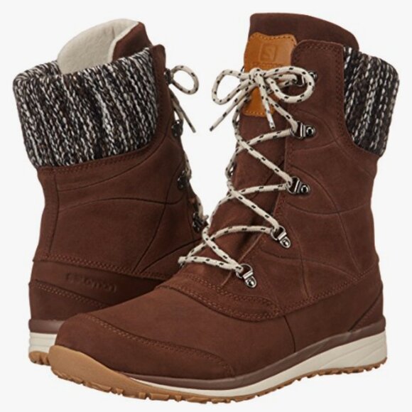 NWT Salomon Women’s Hime Mid Leather CSWP Hiking Winter Snow Boots in Brown 7.5 - Picture 1 of 14